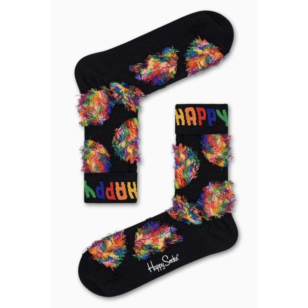 NWT Happy Socks Big Batic Dot Crew Socks Black Multicolor Unisex W9-11